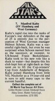 1978 Golden Wonder World Cup All Stars #7 Manfred Kaltz Back