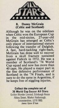 1978 Golden Wonder World Cup All Stars #8 Danny McGrain Back
