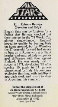 1978 Golden Wonder World Cup All Stars #11 Roberto Bettega Back