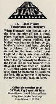 1978 Golden Wonder World Cup All Stars #15 Tibor Nyilasi Back