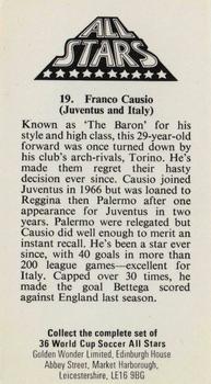 1978 Golden Wonder World Cup All Stars #19 Franco Causio Back