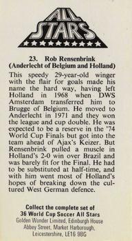 1978 Golden Wonder World Cup All Stars #23 Rob Rensenbrink Back
