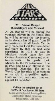 1978 Golden Wonder World Cup All Stars #27 Victor Rangel Back