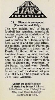 1978 Golden Wonder World Cup All Stars #28 Giancarlo Antognoni Back