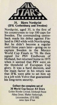 1978 Golden Wonder World Cup All Stars #31 Bjorn Nordqvist Back