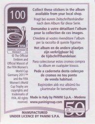 2011 Panini FIFA Women's World Cup Stickers #100 Gaetane Thiney Back