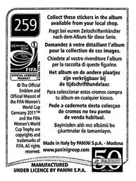 2011 Panini FIFA Women's World Cup Stickers #259 Aline Pellegrino Back