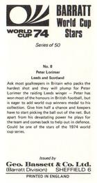 1974 Barratt World Cup Stars #8 Peter Lorimer Back