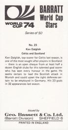 1974 Barratt World Cup Stars #23 Kenny Dalglish Back