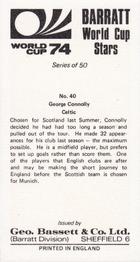 1974 Barratt World Cup Stars #40 George Connolly Back