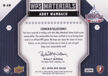 2011 Upper Deck MLS - WPS Materials #W-AW Abby Wambach Back