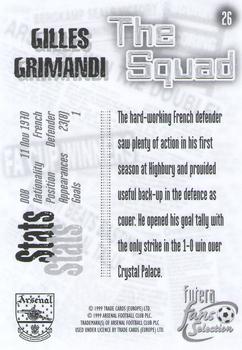 1999 Futera Arsenal Fans' Selection #26 Gilles Grimandi Back
