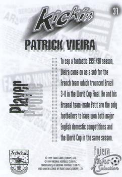 1999 Futera Arsenal Fans' Selection #37 Patrick Vieira Back