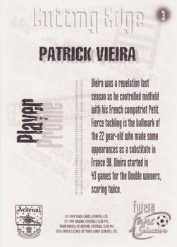 1999 Futera Arsenal Fans' Selection #3 Patrick Vieira Back