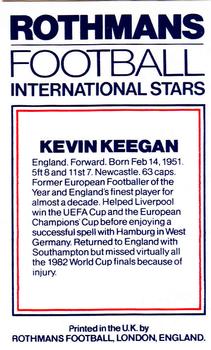 1984 Rothmans Football International Stars #NNO Kevin Keegan Back