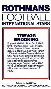 1984 Rothmans Football International Stars #NNO Trevor Brooking Back