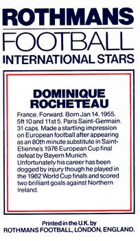 1984 Rothmans Football International Stars #NNO Dominique Rocheteau Back