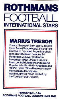 1984 Rothmans Football International Stars #NNO Marius Tresor Back
