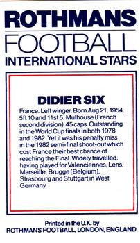 1984 Rothmans Football International Stars #NNO Didier Six Back