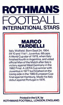 1984 Rothmans Football International Stars #NNO Marco Tardelli Back