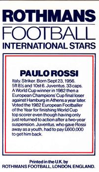 1984 Rothmans Football International Stars #NNO Paolo Rossi Back