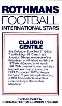 1984 Rothmans Football International Stars #NNO Claudio Gentile Back