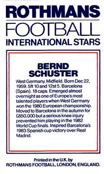 1984 Rothmans Football International Stars #NNO Bernd Schuster Back