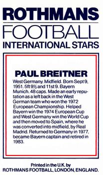1984 Rothmans Football International Stars #NNO Paul Breitner Back