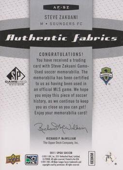 2011 SP Game Used - Authentic Fabrics #AF-SZ Steve Zakuani Back