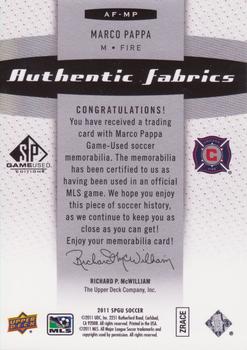 2011 SP Game Used - Authentic Fabrics #AF-MP Marco Pappa Back