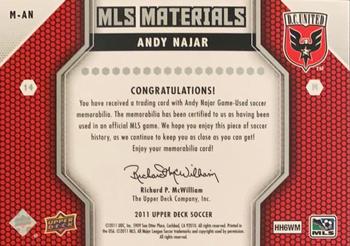 2011 Upper Deck MLS - MLS Materials #M-AN Andy Najar Back