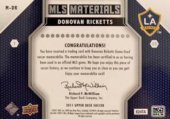 2011 Upper Deck MLS - MLS Materials #M-DR Donovan Ricketts Back