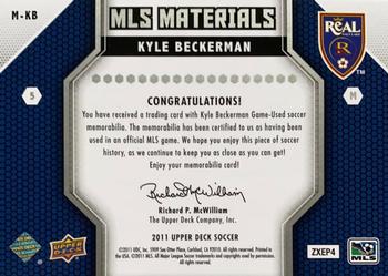 2011 Upper Deck MLS - MLS Materials #M-KB Kyle Beckerman Back