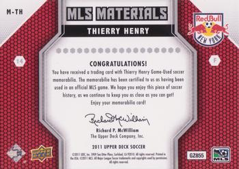 2011 Upper Deck MLS - MLS Materials #M-TH Thierry Henry Back