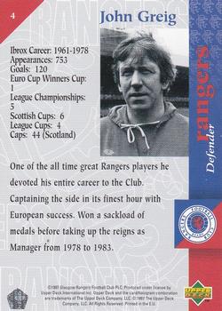 1998 Upper Deck Rangers #4 John Greig Back