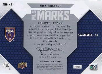 2011 Upper Deck MLS - MLS Marks #MM-NR Nick Rimando Back