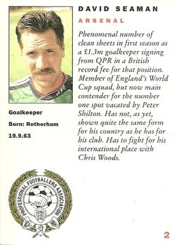 1992 Panini UK Players Collection #2 David Seaman Back