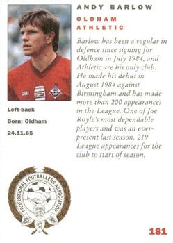 1992 Panini UK Players Collection #181 Andy Barlow Back