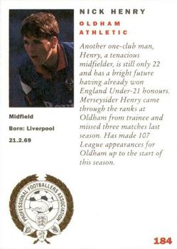 1992 Panini UK Players Collection #184 Nick Henry Back