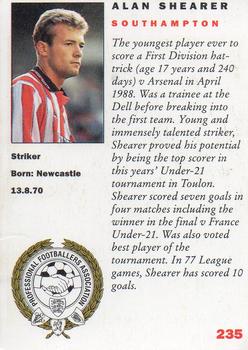 1992 Panini UK Players Collection #235 Alan Shearer Back