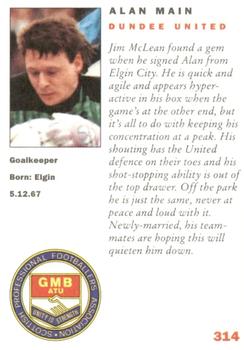 1992 Panini UK Players Collection #314 Alan Main Back