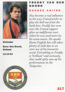 1992 Panini UK Players Collection #317 Freddy Van Der Hoorn Back