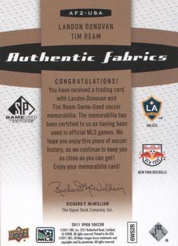 2011 SP Game Used - Authentic Fabrics Dual Premium Series #AF2-USA Landon Donovan / Tim Ream Back