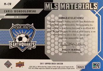 2011 Upper Deck MLS - MLS Materials Quad #M-CW Chris Wondolowski Back