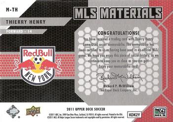 2011 Upper Deck MLS - MLS Materials Quad #M-TH Thierry Henry Back