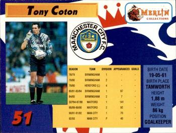 1993 Merlin's Premier League #51 Tony Coton Back