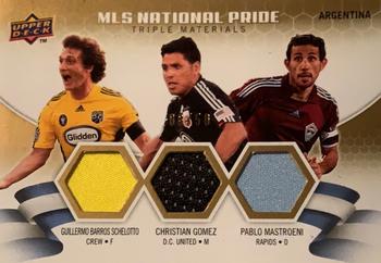 2010 Upper Deck MLS - National Pride Triple Materials #NPM-GMS Pablo Mastroeni / Christian Gomez / Guillermo Barros Schelotto Front
