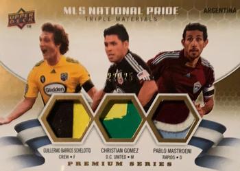 2010 Upper Deck MLS - National Pride Triple Materials Premium Series #NPM-GMS Pablo Mastroeni / Christian Gomez / Guillermo Barros Schelotto Front