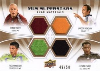 2010 Upper Deck MLS - Superstars Quad Materials #CDEM Conor Casey / Landon Donovan / Fredy Montero / Luciano Emilio Front