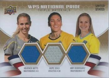 2010 Upper Deck MLS - WPS National Pride Triple Materials #NPW-MSR Hope Solo / Heather Mitts / Amy Rodriguez Front